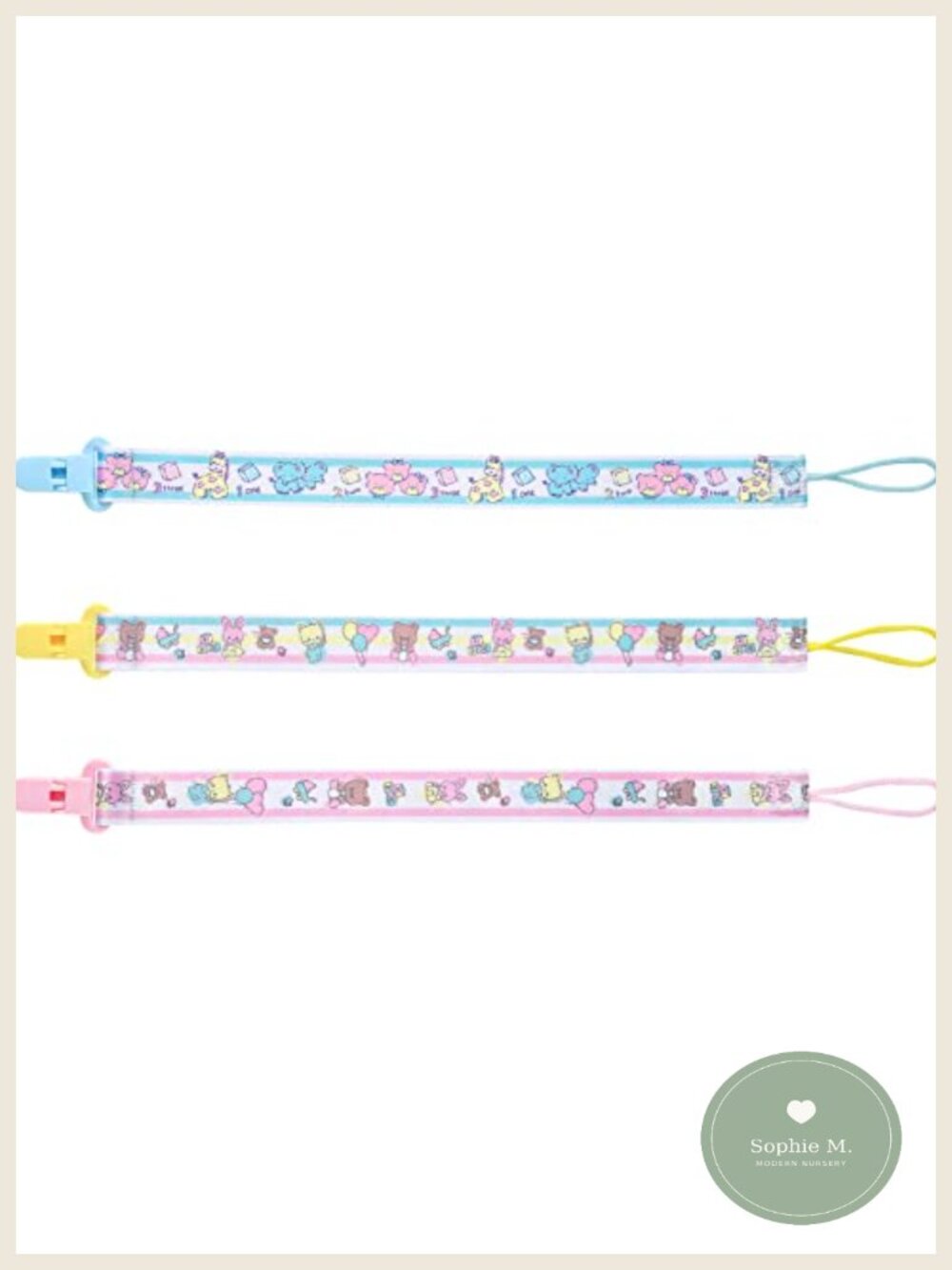 Adult Pacifier Clip Set Polyester Ribbon and POM Clip